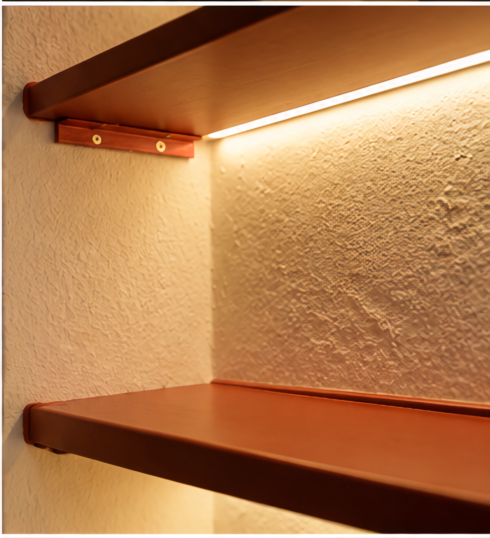 Detalhe da fita LED sob uma prateleira