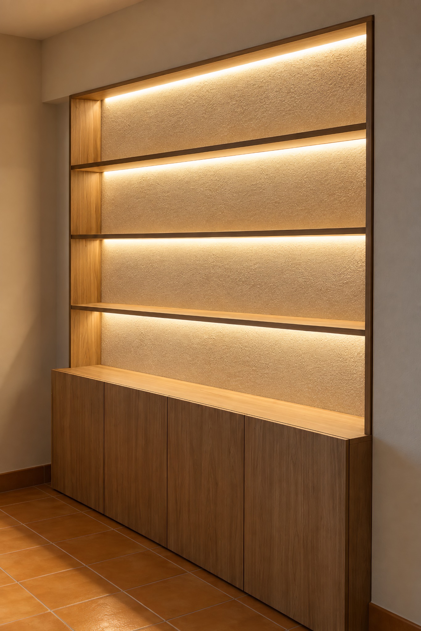 Estante de sala com iluminação LED integrada